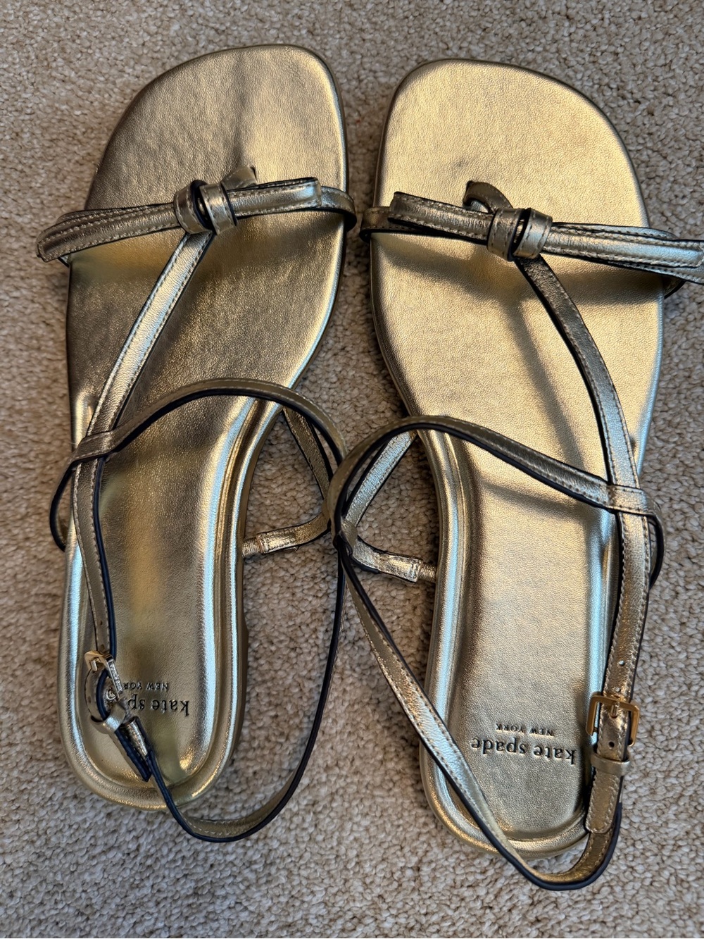 kate spade Metallic Gold Strappy T-Style Flat Sandals